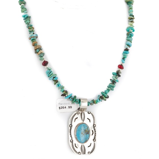.925 Sterling Silver and Nickel Certified Authentic Handmade Navajo Natural Turquoise Coral Native American Necklace 12810-3-1607-2