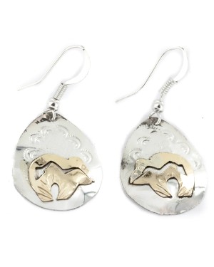 12kt Gold Filled and .925 Sterling Silver Bear Handmade Certified Authentic Navajo Dangle Native American Earrings 24464
