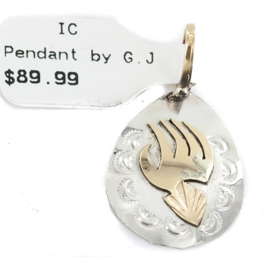 12kt Gold Filled and .925 Sterling Silver Bear Paw Handmade Certified Authentic Navajo Native American Pendant 24477