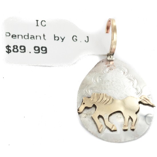 12kt Gold Filled and .925 Sterling Silver Certified Authentic Horse Handmade Navajo Native American Pendant 24475