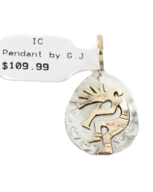 12kt Gold Filled and .925 Sterling Silver Certified Authentic Kokopelli Handmade Navajo Native American Pendant 24471