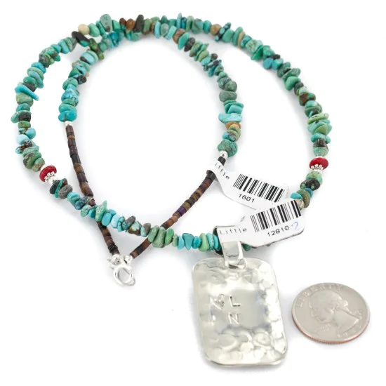 .925 Sterling Silver and Nickel Handmade Navajo Natural Turquoise Coral Native American Necklace 12810-2-1601 .925 Sterling Silver and Nickel Handmade Navajo Natural Turquoise Coral Native American Necklace 12810-2-1601