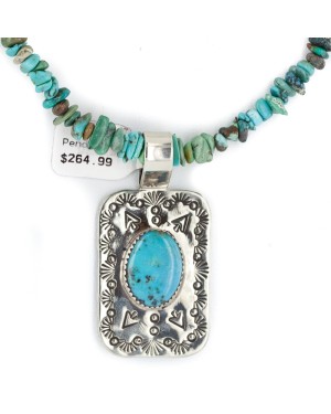 .925 Sterling Silver and Nickel Certified Authentic Handmade Navajo Natural Turquoise Coral Native American Necklace 12810-2-1601