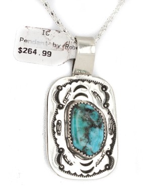 Nickel Feather Certified Authentic Handmade Navajo Natural Turquoise Native American Necklace 12810-9