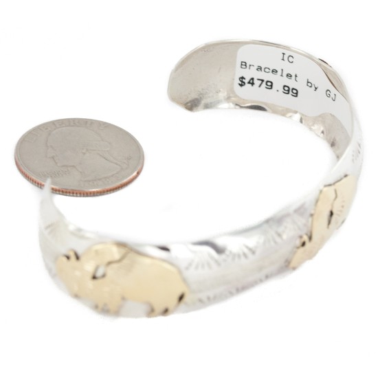 12kt Gold Filled .925 Sterling Silver Buffalo Handmade Certified Authentic Navajo Native American Bracelet 12943