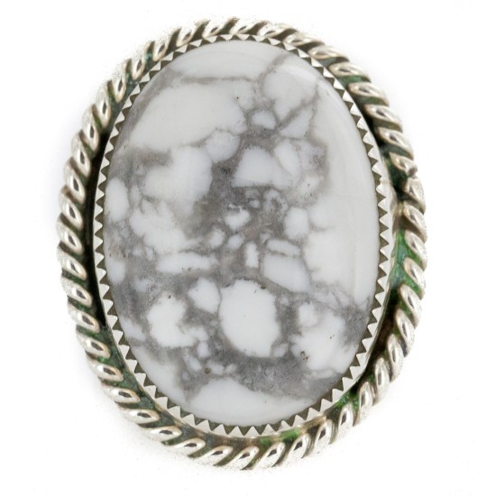 Handmade Oval Navajo .925 Sterling Silver Certified Authentic White Howlite Native American Ring  17025-4
