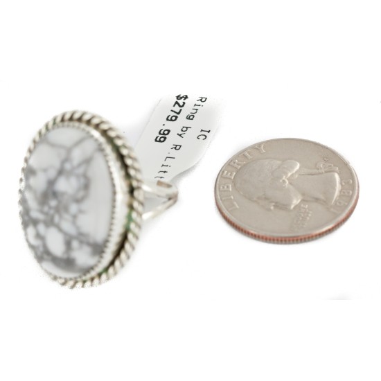 Handmade Oval Navajo .925 Sterling Silver Certified Authentic White Howlite Native American Ring  17025-4