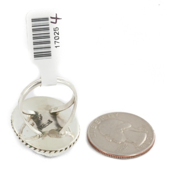 Handmade Oval Navajo .925 Sterling Silver Certified Authentic White Howlite Native American Ring  17025-4