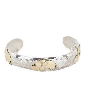 12kt Gold Filled .925 Sterling Silver Buffalo Handmade Certified Authentic Navajo Native American Bracelet 12943