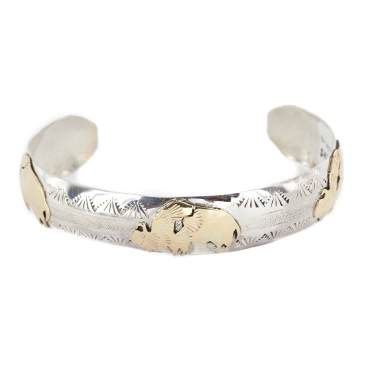 12kt Gold Filled .925 Sterling Silver Buffalo Handmade Certified Authentic Navajo Native American Bracelet 12943