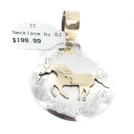 12kt Gold Filled .925 Sterling Silver Horse Handmade Certified Authentic Navajo Native American Pendant 17022