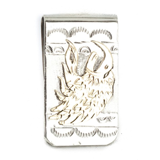 12kt Gold Filled and .925 Sterling Silver Eagle Head Handmade Certified Authentic Navajo Native American Money Clip 11261-1
