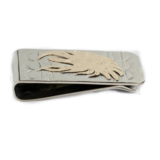 12kt Gold Filled and .925 Sterling Silver Eagle Head Handmade Certified Authentic Navajo Native American Money Clip 11261-1