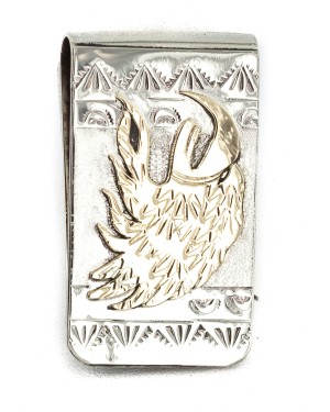 12kt Gold Filled and .925 Sterling Silver Eagle Head Mountain Handmade Certified Authentic Navajo Native American Money Clip 11261-2