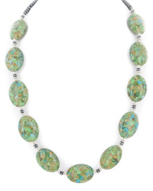 Certified Authentic Navajo .925 Sterling Silver Composite Turquoise Hematite Native American Necklace 25295