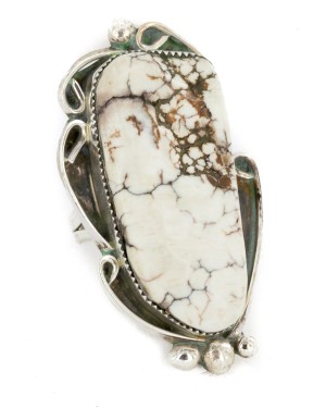 Handmade Certified Authentic Navajo Silver White Buffalo Native American Ring  17023-2