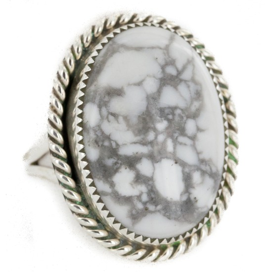 Handmade Oval Navajo .925 Sterling Silver Certified Authentic White Howlite Native American Ring  17025-4