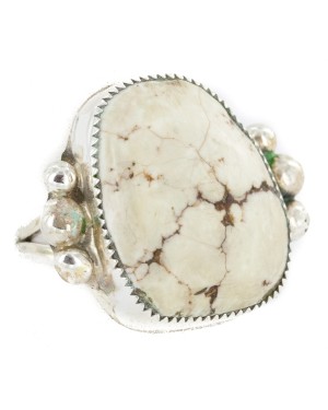 Navajo Silver Handmade Certified Authentic White Buffalo Native American Ring 17025-5