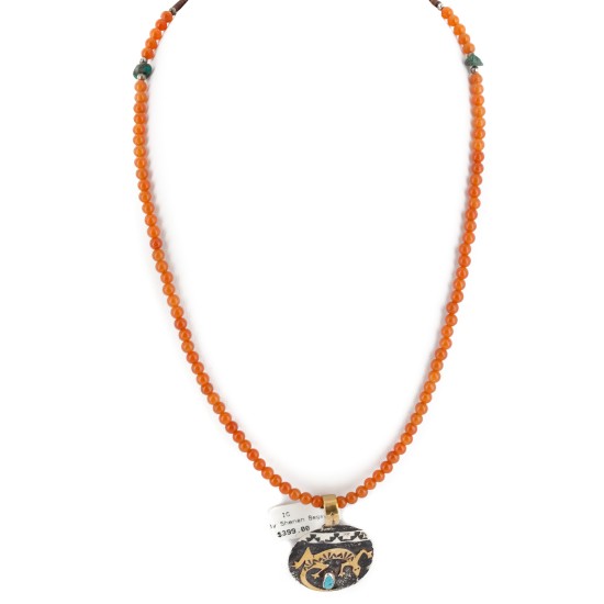 12kt Gold Filled .925 Sterling Silver Gecko Handmade Certified Authentic Navajo Natural Turquoise Carnelian Native American Necklace 14456-15163