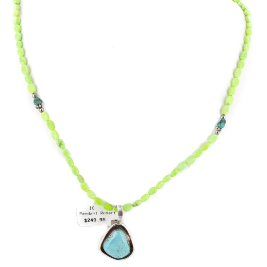 .925 Sterling Silver Handmade Certified Authentic Navajo Turquoise Gaspeite Native American Necklace 14517-9-15771 .925 Sterling Silver Handmade Certified Authentic Navajo Turquoise Gaspeite Native American Necklace 14517-9-15771