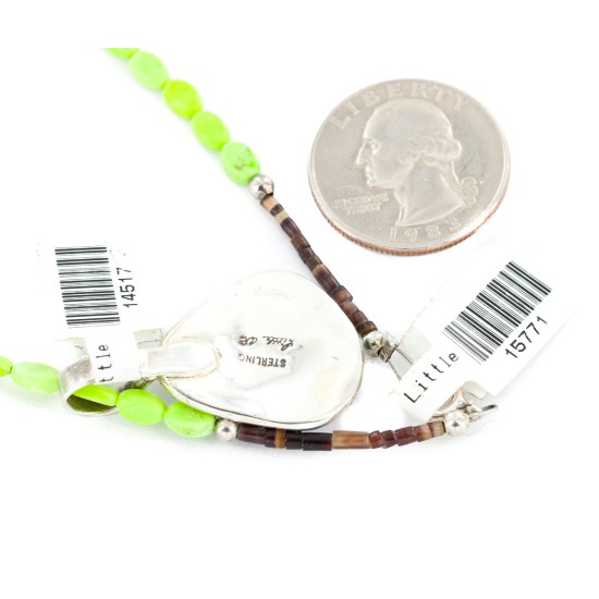 .925 Sterling Silver Handmade Certified Authentic Navajo Turquoise Gaspeite Native American Necklace 14517-9-15771 .925 Sterling Silver Handmade Certified Authentic Navajo Turquoise Gaspeite Native American Necklace 14517-9-15771