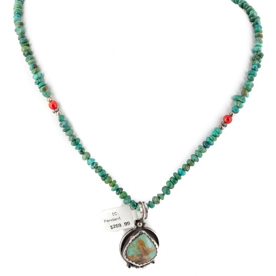 .925 Sterling Silver Certified Authentic Navajo Turquoise Native American Necklace 14882-24-790102