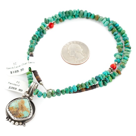 .925 Sterling Silver Certified Authentic Navajo Turquoise Native American Necklace 14882-24-790102
