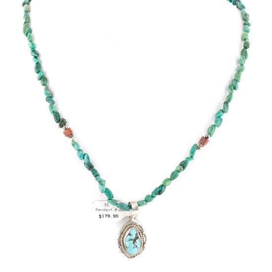 .925 Sterling Silver Handmade Certified Authentic Navajo Natural Turquoise Goldstone Native American Necklace 15065-24-15851