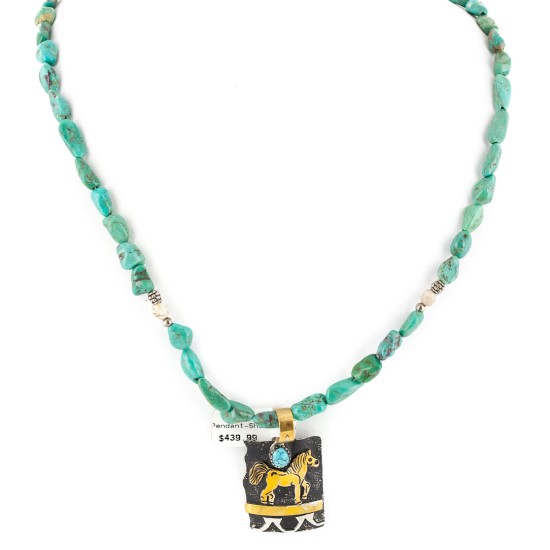 12kt Gold Filled and .925 Sterling Silver Handmade Certified Authentic Horse Navajo Turquoise Heishi Native American Necklace 740101-29-15781
