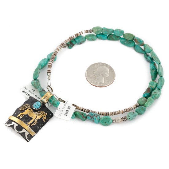 12kt Gold Filled and .925 Sterling Silver Handmade Certified Authentic Horse Navajo Turquoise Heishi Native American Necklace 740101-29-15781