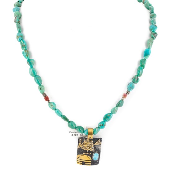 12kt Gold Filled and .925 Sterling Silver Handmade Certified Authentic Storyteller Navajo Turquoise Charoite Native American Necklace 15036-8-15781
