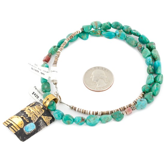 12kt Gold Filled and .925 Sterling Silver Handmade Certified Authentic Storyteller Navajo Turquoise Charoite Native American Necklace 15036-8-15781