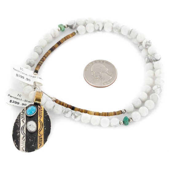 12kt Gold Filled and .925 Sterling Silver Handmade Certified Authentic Navajo Turquoise Howlite Native American Necklace 740100-53-7501003