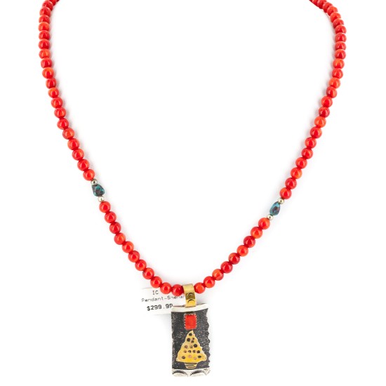 12kt Gold Filled and .925 Sterling Silver Arrowhead Handmade Certified Authentic Navajo Coral Natural Turquoise Native American Necklace 24298-105-15930-5