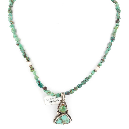 .925 Sterling Silver Certified Authentic Navajo Natural White Buffalo and Turquoise Native American Necklace 14545-24-15781