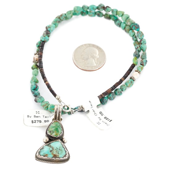 .925 Sterling Silver Certified Authentic Navajo Natural White Buffalo and Turquoise Native American Necklace 14545-24-15781