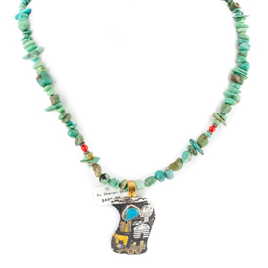 12kt Gold Filled and .925 Sterling Silver Wavy Storyteller Handmade Certified Authentic Navajo Coral Turquoise Native American Necklace 15037-21-15781 12kt Gold Filled and .925 Sterling Silver Wavy Storyteller Handmade Certified Authentic Navajo Coral Turquoise Native American Necklace 15037-21-15781
