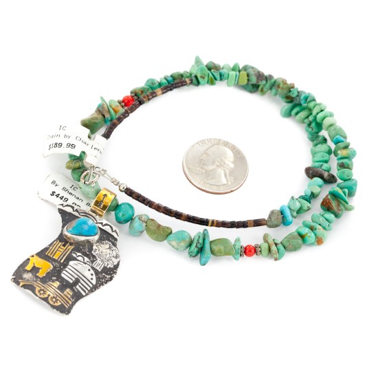 12kt Gold Filled and .925 Sterling Silver Wavy Storyteller Handmade Certified Authentic Navajo Coral Turquoise Native American Necklace 15037-21-15781 12kt Gold Filled and .925 Sterling Silver Wavy Storyteller Handmade Certified Authentic Navajo Coral Turquoise Native American Necklace 15037-21-15781