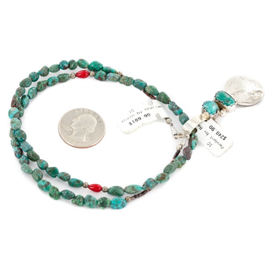 Vintage Style Buffalo Nickel .925 Sterling Silver Certified Authentic Navajo Coral Turquoise Native American Necklace 15030-37-15781 Vintage Style Buffalo Nickel .925 Sterling Silver Certified Authentic Navajo Coral Turquoise Native American Necklace 15030-37-15781