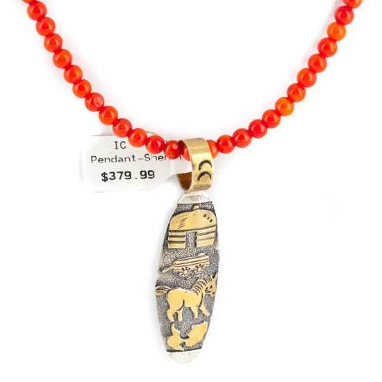 12kt Gold Filled .925 Sterling Silver Storyteller Handmade Certified Authentic Navajo Natural Turquoise Coral Native American Necklace 24252-4-15884-2