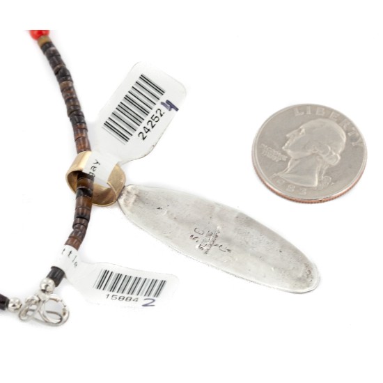 12kt Gold Filled .925 Sterling Silver Storyteller Handmade Certified Authentic Navajo Natural Turquoise Coral Native American Necklace 24252-4-15884-2