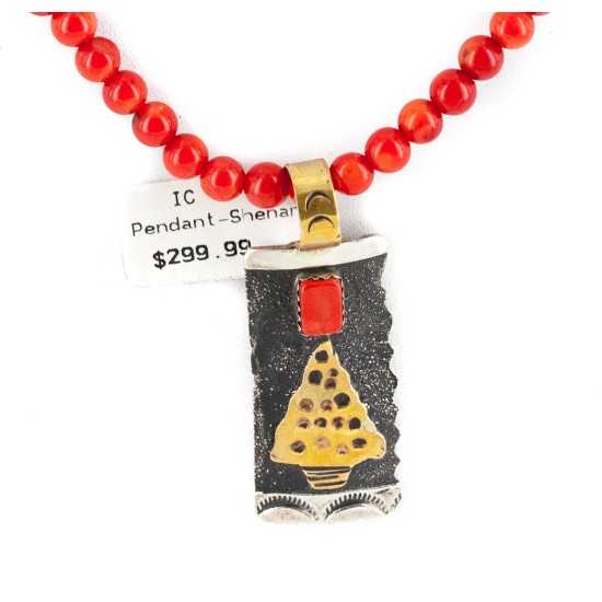 12kt Gold Filled and .925 Sterling Silver Arrowhead Handmade Certified Authentic Navajo Coral Natural Turquoise Native American Necklace 24298-105-15930-5