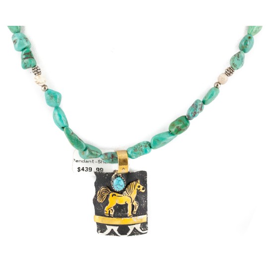 12kt Gold Filled and .925 Sterling Silver Handmade Certified Authentic Horse Navajo Turquoise Heishi Native American Necklace 740101-29-15781