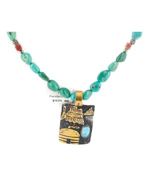 12kt Gold Filled and .925 Sterling Silver Handmade Certified Authentic Storyteller Navajo Turquoise Charoite Native American Necklace 15036-8-15781