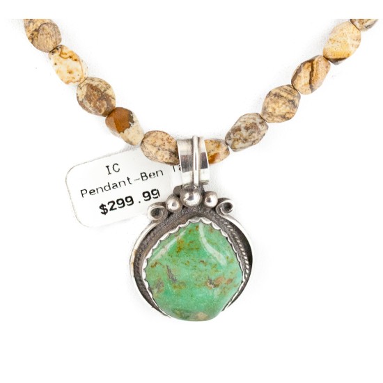 .925 Sterling Silver Certified Authentic Navajo Natural Turquoise and Jasper Native American Necklace 740104-14-1585