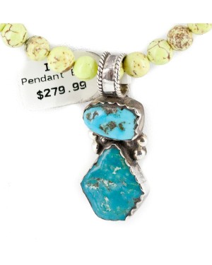 .925 Sterling Silver Certified Authentic Navajo Natural Turquoise Gaspeite Native American Necklace 14297-11-1570