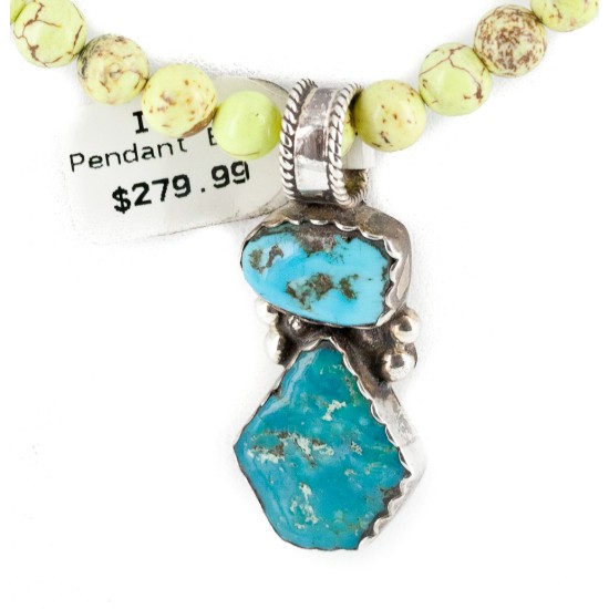 .925 Sterling Silver Certified Authentic Navajo Natural Turquoise Gaspeite Native American Necklace 14297-11-1570
