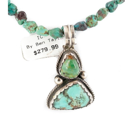 .925 Sterling Silver Certified Authentic Navajo Natural White Buffalo and Turquoise Native American Necklace 14545-24-15781