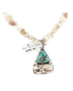.925 Sterling Silver Certified Authentic Navajo Natural White Buffalo Native American Necklace 34032-6-15222