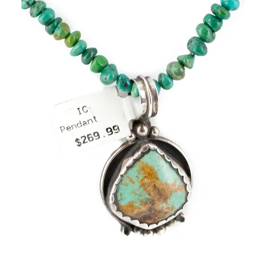 .925 Sterling Silver Certified Authentic Navajo Turquoise Native American Necklace 14882-24-790102